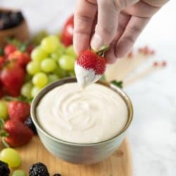 Honey Cream Cheese Fruit Dip is rich, creamy and made with only 3 easy ingredients. #mustlovehomecooking #fruitdip #partydip