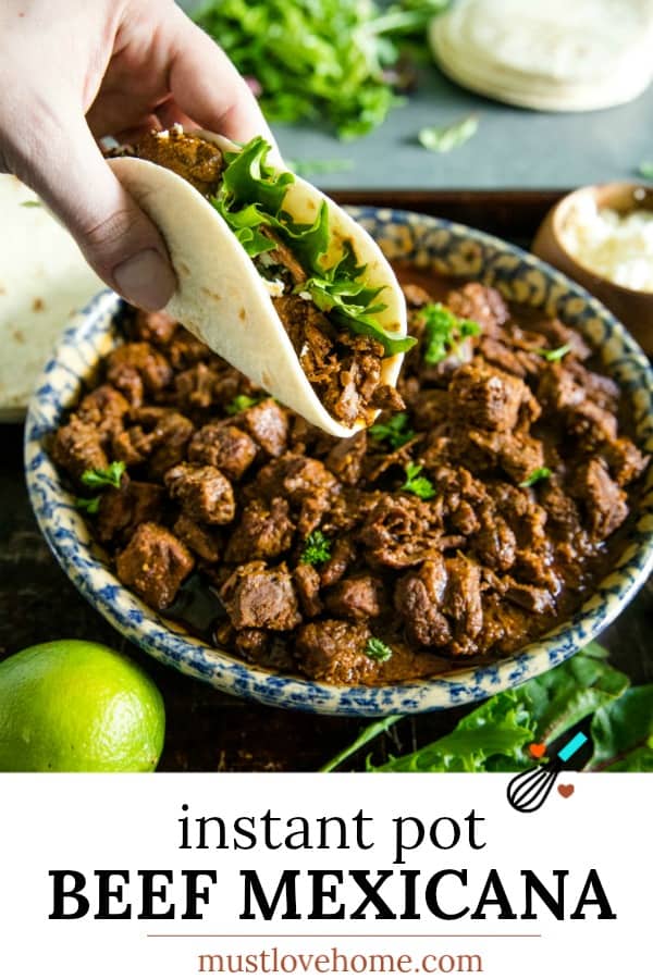 Mexican style beef has never been easier than this Instant Pot Beef Mexicana ....simple and fast right from the pressure cooker! #mustlovehomecooking