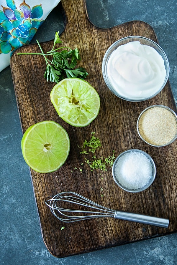 Cool and creamy, this crazy good sour cream and lime sauce adds so much fresh flavor to Southwest dishes with only 3 easy ingredients. #mustlovehomecooking #limecream