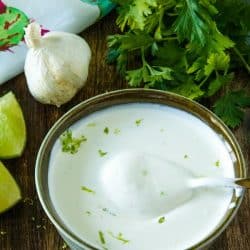 Cool and creamy, this crazy good sour cream and lime sauce adds so much fresh flavor to Southwest dishes with only 3 easy ingredients. #mustlovehomecooking #limecream