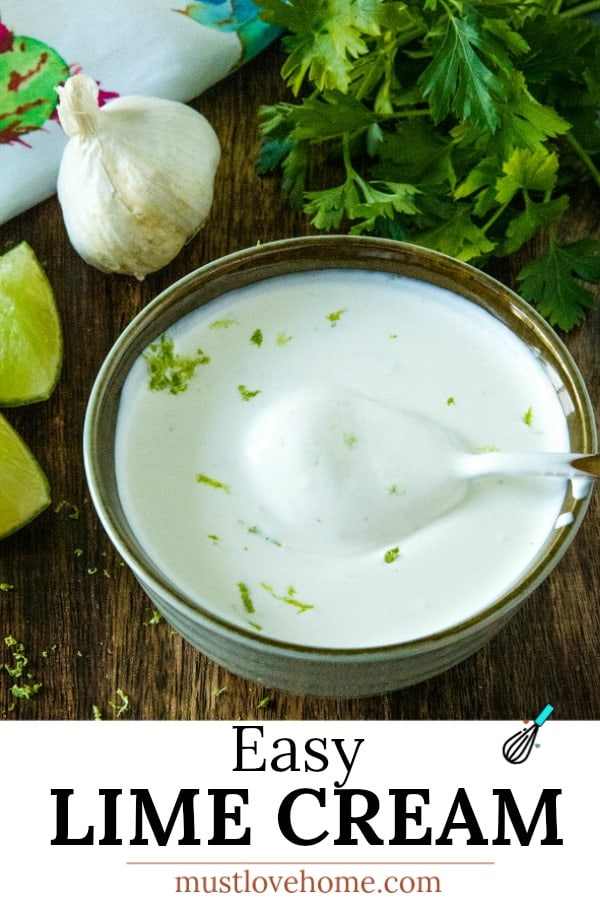 Cool and creamy, this crazy good sour cream and lime sauce adds so much fresh flavor to Southwest dishes with only 3 easy ingredients. #mustlovehomecooking #limecream