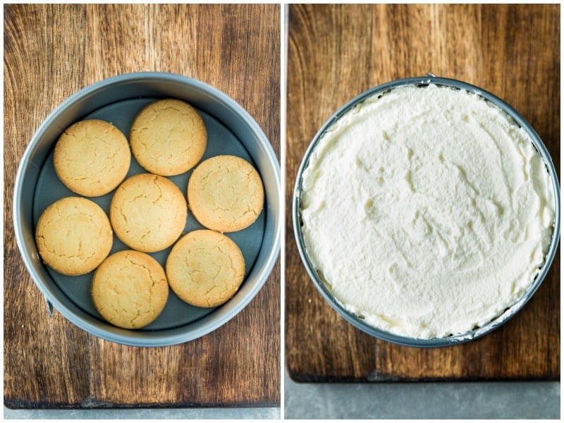 Cookie and whipped cream layers in a springform pan