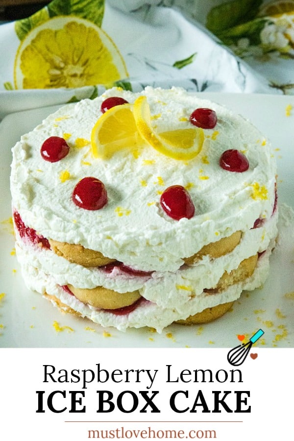 A sweet, fluffy indulgence, this Raspberry lemon Icebox Cake is simple to prep in minutes with whipped cream, raspberries and buttery shortbread cookies.#mustlovehomecooking