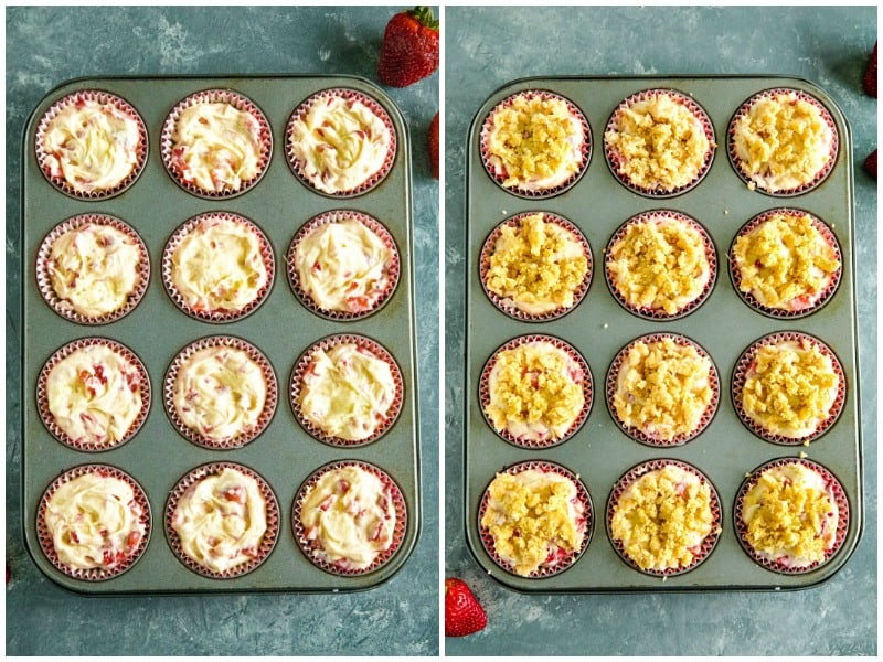 More batter and streusel layer in metal muffin pan