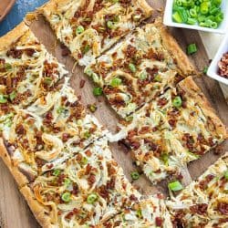 Shortcut ingredients like puff pastry, cooked chicken, chive cream cheese and bacon crumbles makes this Chicken Bacon Ranch Tart a quick and simple dinner favorite! #mustlovehomecooking