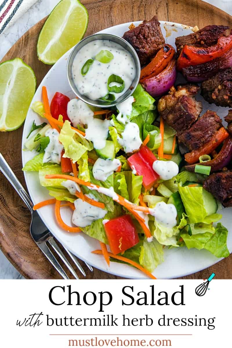 a fresh and healthy side salad made with romaine lettuce greens, garden vegetables and sunflower seeds then drizzled with a tangy homemade herb dressing. #mustlovehomecooking