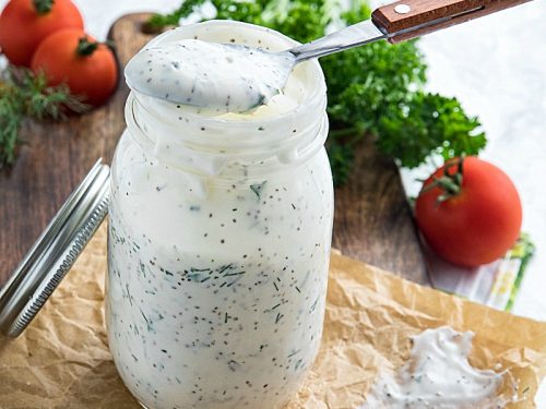 Homemade Buttermilk Herb Dressing with sour cream, mayo, Dijon mustard and lots of fresh herbs is smooth, tangy and full of flavor. This salad dressing is so delicious you'll never settle for bottled again.#mustlovehomecooking