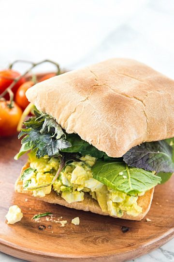 Avocado Egg Salad - fresh and healthy, filled with herbs and a touch of mayo! Super tasty on a toasted ciabatta roll!