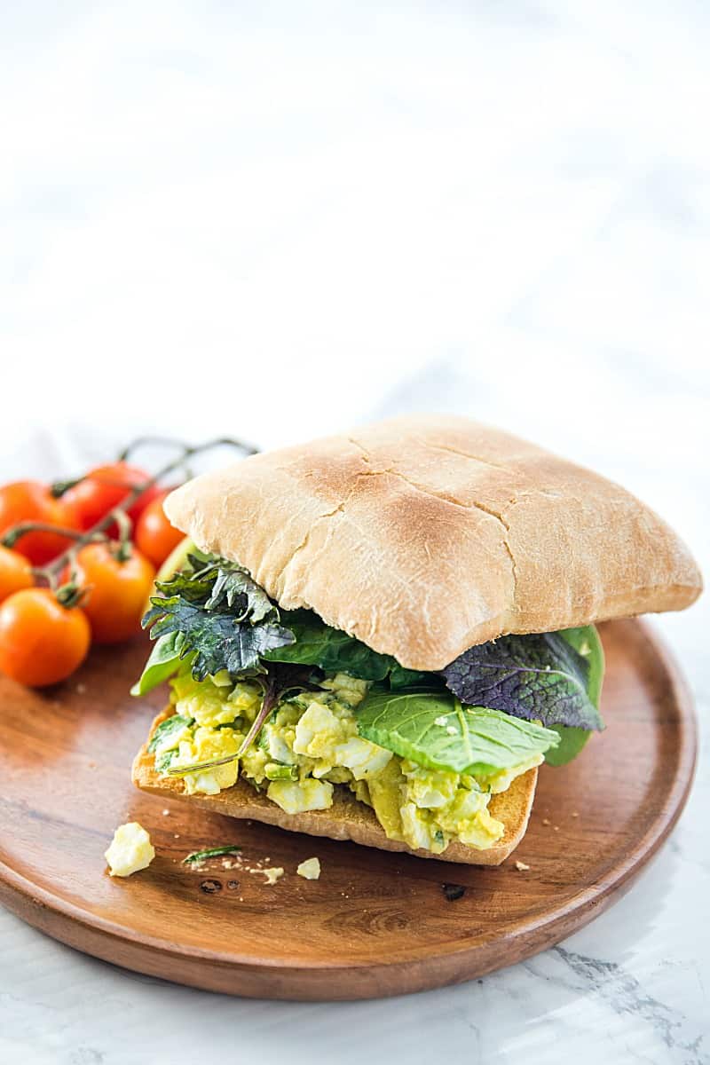 Avocado Egg Salad - fresh and healthy, filled with herbs and a touch of mayo! Super tasty on a toasted ciabatta roll!