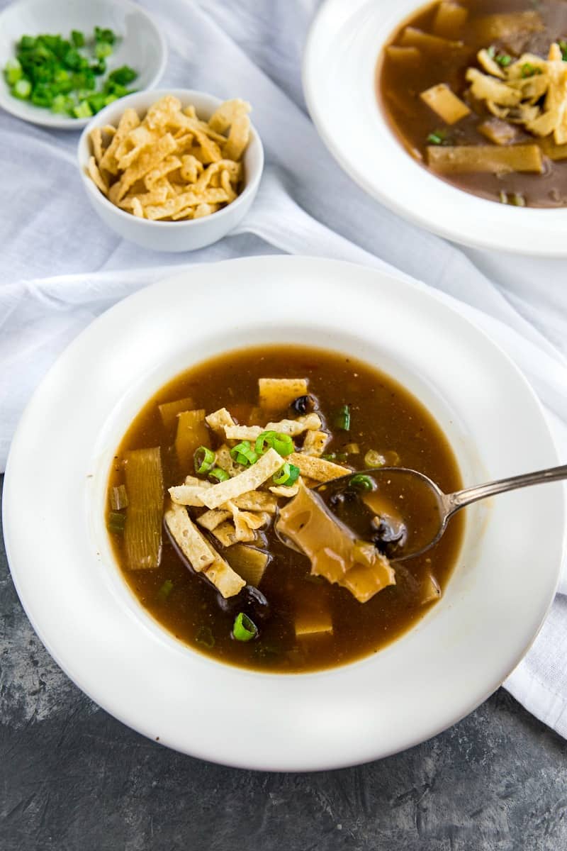 A quick and easy restaurant-style Hot and Sour Soup Instant Pot Recipe that's better than any take-out! #mustlovehomecooking