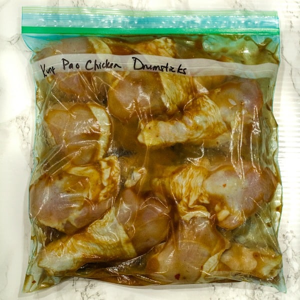 chicken drumsticks freezer meal with kung pao marinade