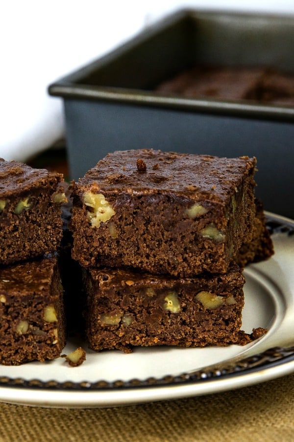 Rich and dense, these Easy Fudge Brownies made with unsweetened chocolate and walnuts are the perfect balance of chewy and cakelike brownies. #mustlovehomecooking