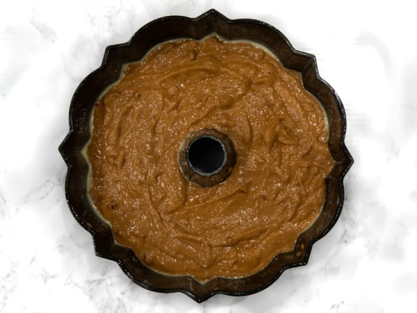 Cake batter in bundt pan