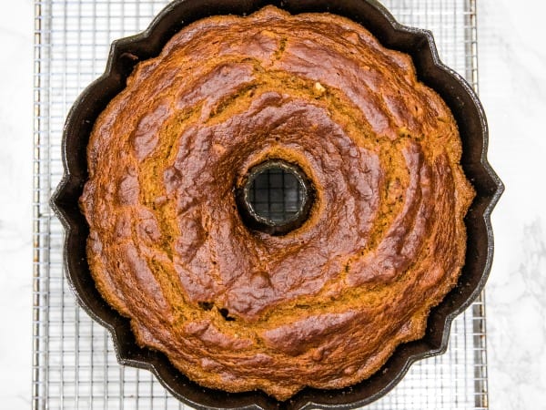 baked pumpkin cake in bundt pan