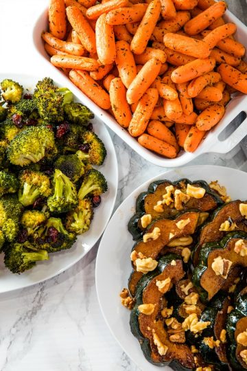 Three incredibly easy sheet pan thanksgiving sides with little prep required, all ready in under one hour! #mustlovehomecooking