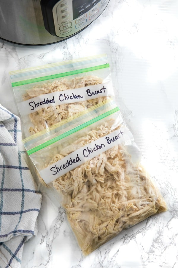 Instant pot shredded chicken in plastic freezer bags