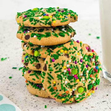 Sprinkle Chocolate Chip Peanut Butter Cookies with lots of peanut butter, mini chocolate chips and sprinkles make them so flavorful and festive for the holidays.