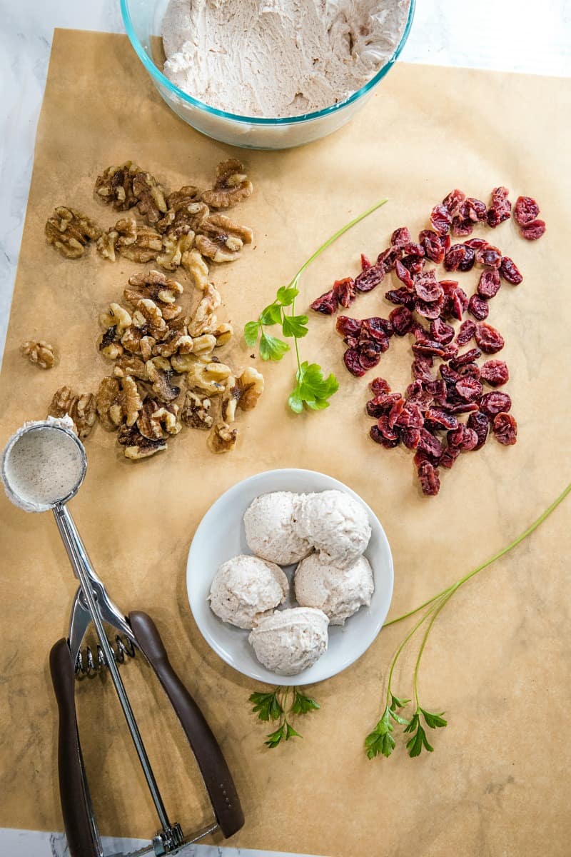 ingredients to make cranberry walnut goat cheese balls