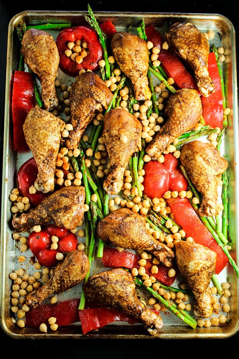 Moroccan chicken on sheet pan waiting for oven