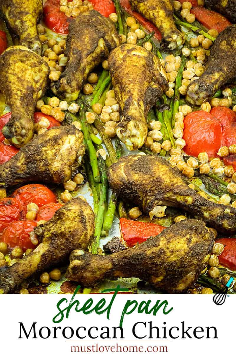 Super easy Sheet Pan Moroccan Chicken are tasty spiced chicken legs perfectly crispy on the outside and deliciously succulent on the inside. #mustlovehomecooking