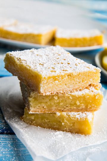Bright and zippy lemons bars with a buttery shortbread crust and tangy lemon filling. Easy to make and totally delicious! #mustlovehomecooking