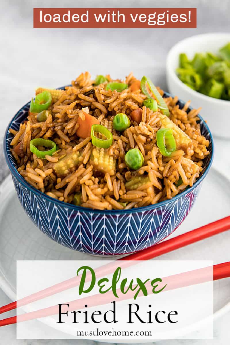 Best Ever Deluxe Fried Rice is a take-away style rice recipe packed with delicious flavor and healthy vegetables that's ready in just minutes! #mustlovehomecooking