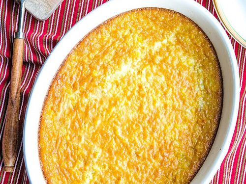 Canned corn, eggs and cream make this delicious southern comfort food so easy to prepare. #mustlovehomecooking