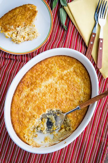 Canned corn, eggs and cream make this delicious southern comfort food so easy to prepare. #mustlovehomecooking