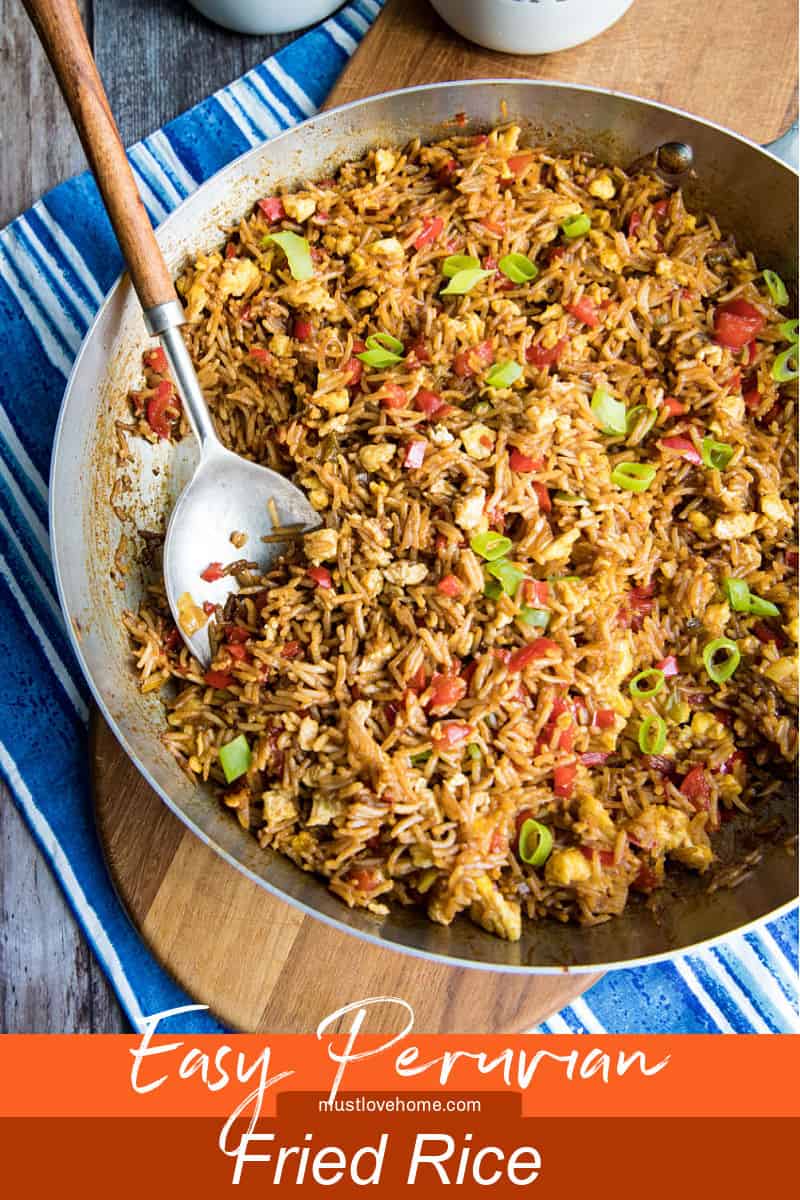 Easy Peruvian Fried Rice is bursting with flavors of soy, ginger and cumin. Delicious! #mustlovehomecooking