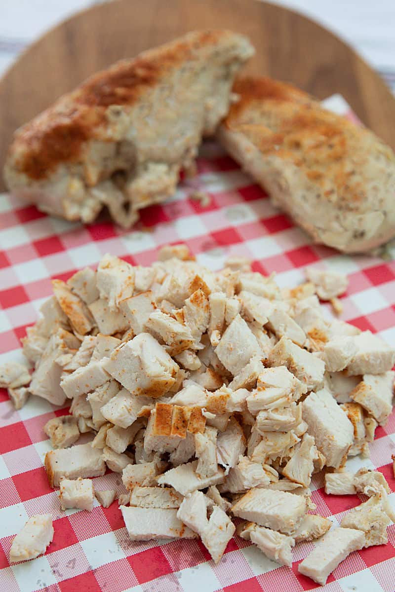 Diced roast chicken breast for meal prep